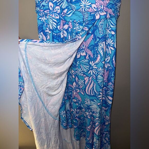 ❌Lilly Pulitzer Blue and Pink Floral High low Sleeveless colorful printed Dress - Picture 4 of 7